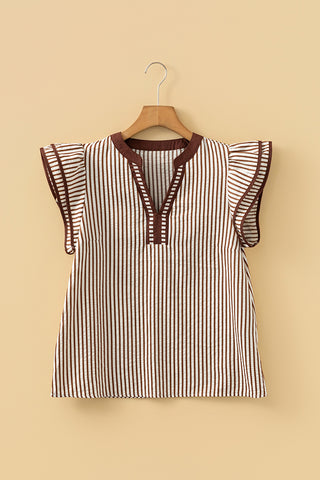 Striped Flutter Sleeve Blouse