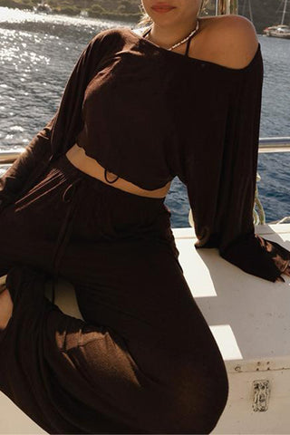 Off-Shoulder Top and Wide-Leg Pants Set