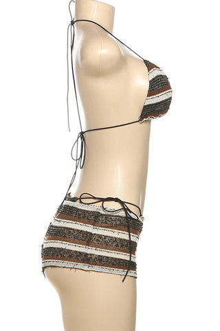 Striped Bikini Set with Tie Details