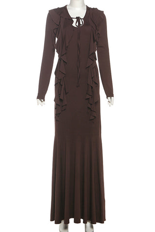 Ruffled Long-Sleeve Casual Dress