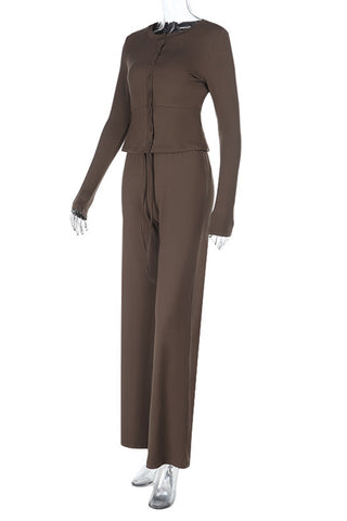 Chic Buttoned Top and Wide-Leg Pant Set