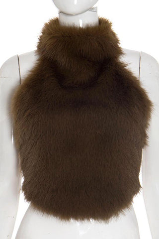 High-Neck Faux Fur Tank Top