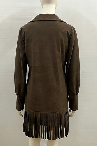 Fringe Hem Casual Dress with V-Neck