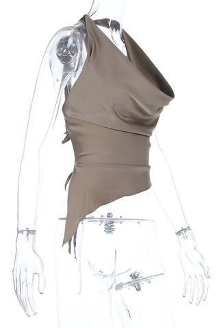 Draped Halter Top with Asymmetrical Hem