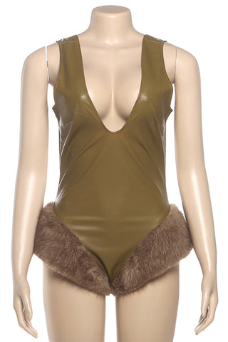 Feather-Embellished Plunge Romper