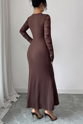 Lace Sleeve Slit Dress