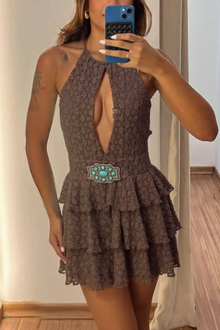 Halter Neck Ruffle Mini Dress