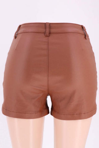 High-Waist Faux Leather Casual Shorts