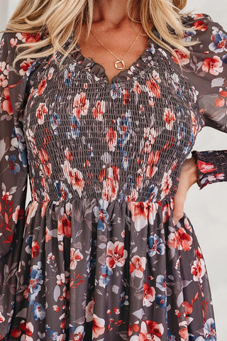 Floral Smocked Long Sleeve Mini Dress