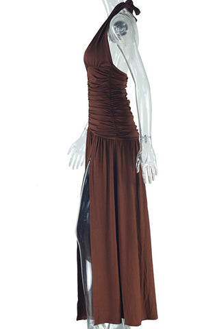 Halter Ruched Maxi Dress