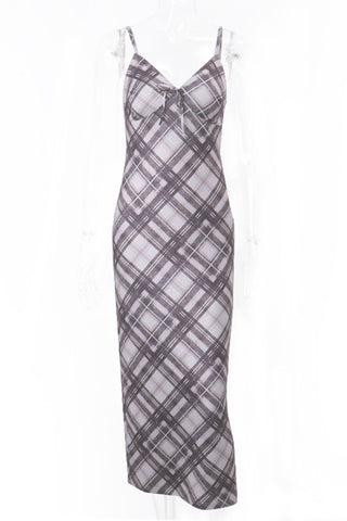 Spaghetti Strap Plaid Midi Dress