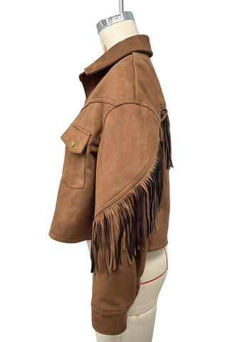 Fringe-Trim Snap Button Jacket
