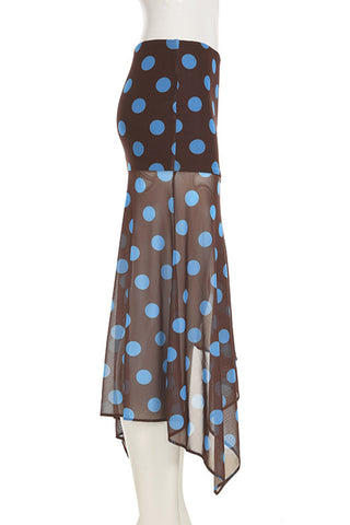Polka Dot Midi Skirt with Handkerchief Hem