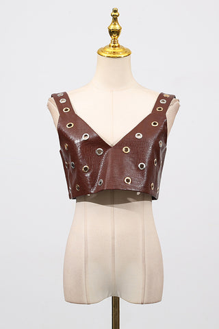 Eyelet Crop Top and Flared Pants Set