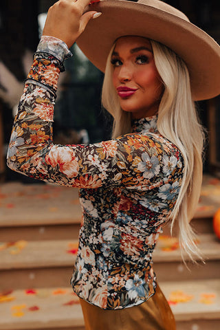 Floral Print Sheer Long Sleeve Blouse