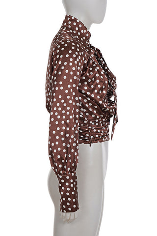 Polka Dot Tie-Front Blouse