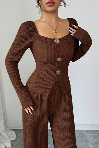 Elegant Button-Accent Pants Set