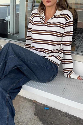 Striped Polo T-Shirt with Long Sleeves