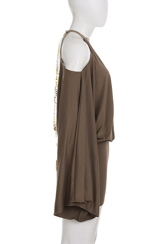 Draped Cold-Shoulder Casual Dress