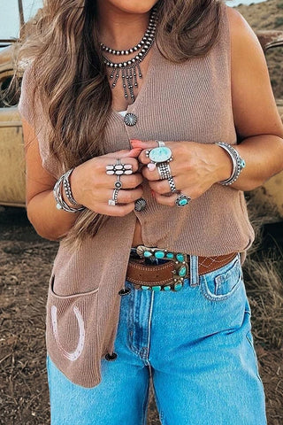 Cardigan Vest with Horseshoe Print