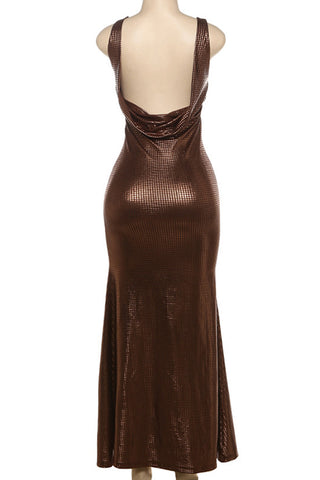 Square-Neck Sequin Evening Gown