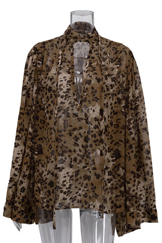 Leopard Print Long Sleeve Blouse