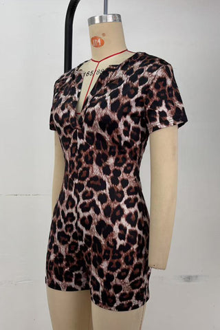 Deep V-Neck Leopard Romper