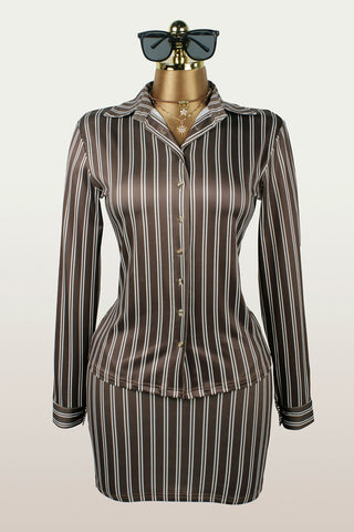 Striped Button-Front Skirt Set