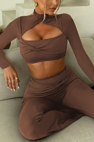 Cutout Design Flare Pants Set