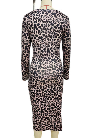 Leopard Print Casual Midi Dress