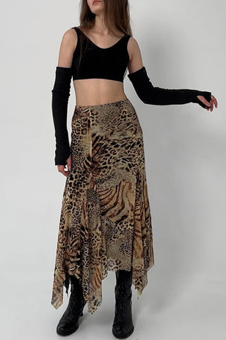 Animal Print Skirt with Asymmetric Hem