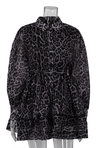 Leopard Print Button-Front Casual Dress