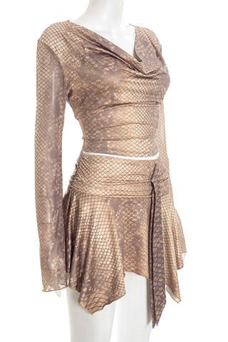 Asymmetrical Skirt Set with Drape Top