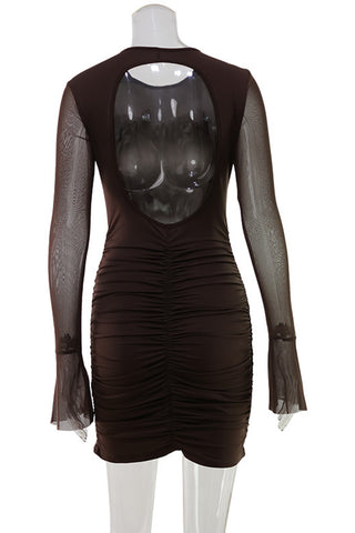 Elegant Ruched Mesh Sleeve Dress