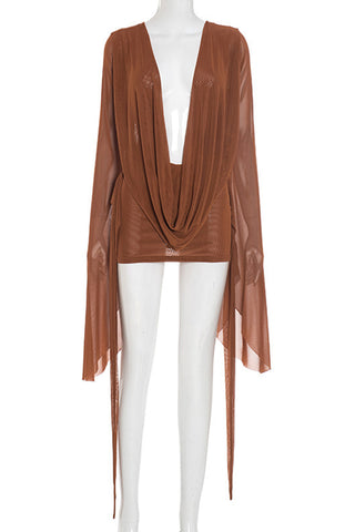 Draped Deep V-Neck Casual Dress