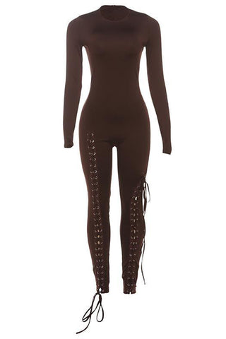 Lace-Up Detail Long Sleeve Jumpsuit