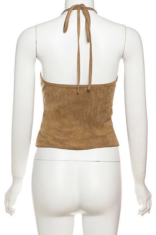 Fringe Halter Buttoned Tank Top