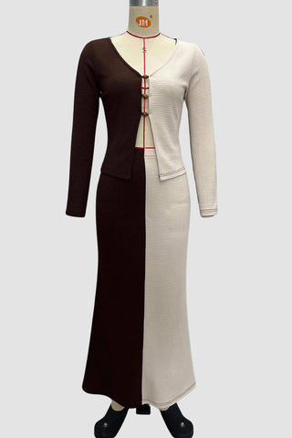 Dual-Tone Chic Skirt Set