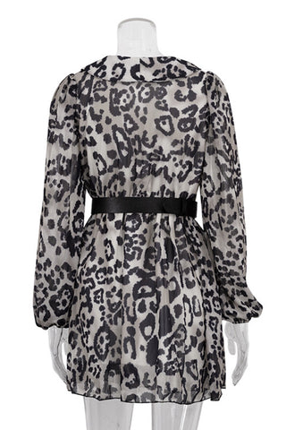 Belted Leopard Print Casual Dress