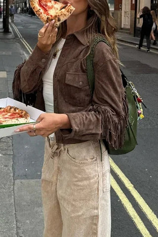 Fringe Jacket with Button-Front Closure