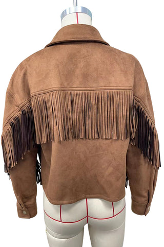 Fringe-Trim Snap Button Jacket