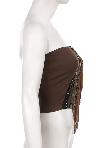 Fringe Detail Boho Tube Top