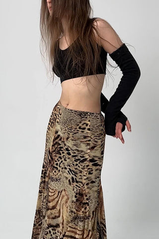 Animal Print Skirt with Asymmetric Hem