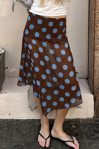 Polka Dot Midi Skirt with Handkerchief Hem