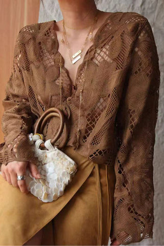 Intricate Lace Long-Sleeve Blouse