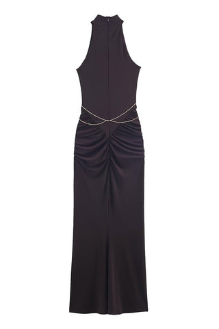 Elegant Halter Evening Gown with Chain Detail
