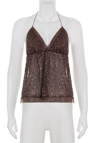 Sequin Embellished Halter Camisole