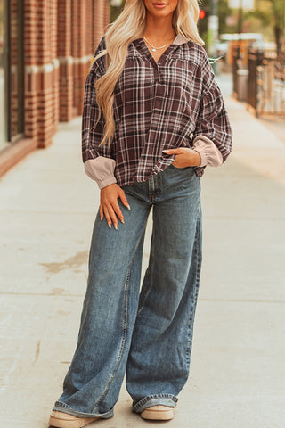 Plaid V-Neck Sweatshirt