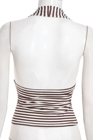 Striped Halter Neck Tank Top