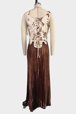 Floral Corset and Pleated Skirt Set